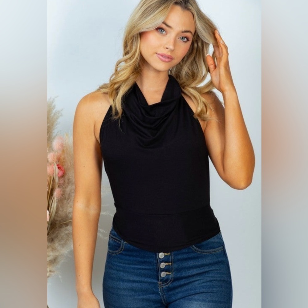 White Birch Black Open Back Halter Top - Picture 1 of 4